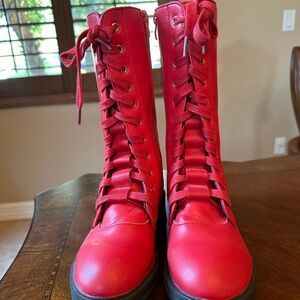 Red Lace-Up Women's Boots